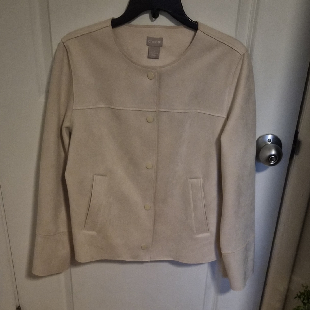 Chico's Cream Suede Snap-Front Jacket